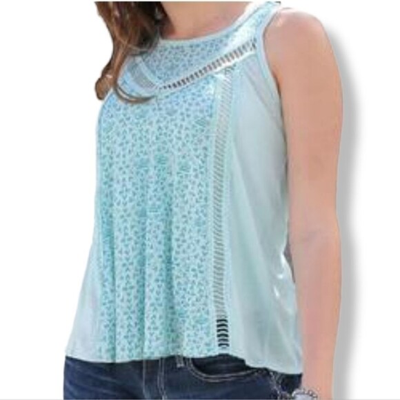 Cruel Girl Denim Western Tank top Crochet Trim Light Blue size XS - Picture 1 of 8